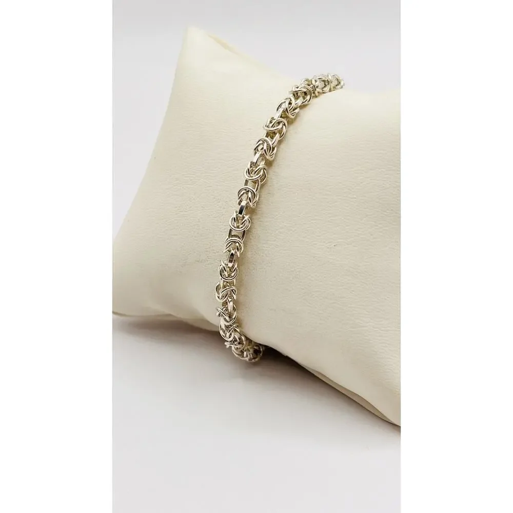 Real Solid Italy 925 Sterling Silver Fancy Byzantine Chain Anklet 3mm-4mm 9-10